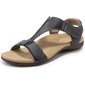 Womens Sandals Arch Support T-Strap Orthopedic Flat Sandals Comforta